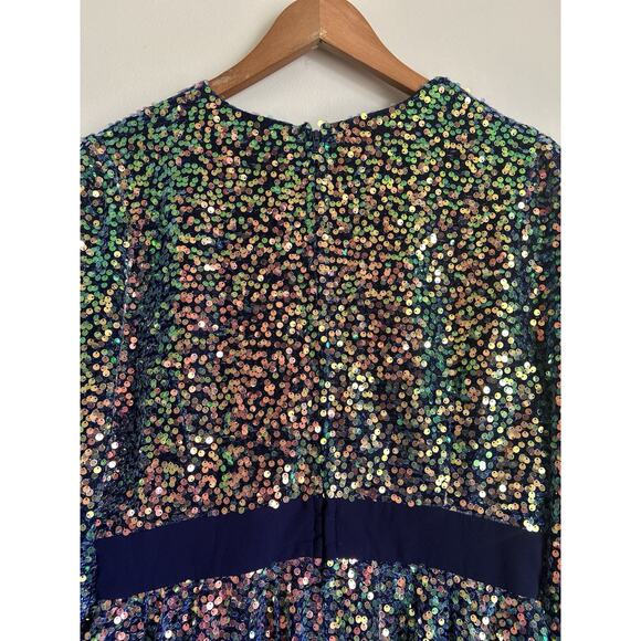 Unique Vintage Plus Size L 10/12 1970s Navy Glitter Sequin Maxi Dress! - Picture 9 of 9